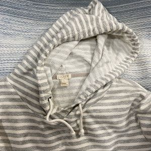Gray and White Striped J. Crew Hoodie with Front Pocket